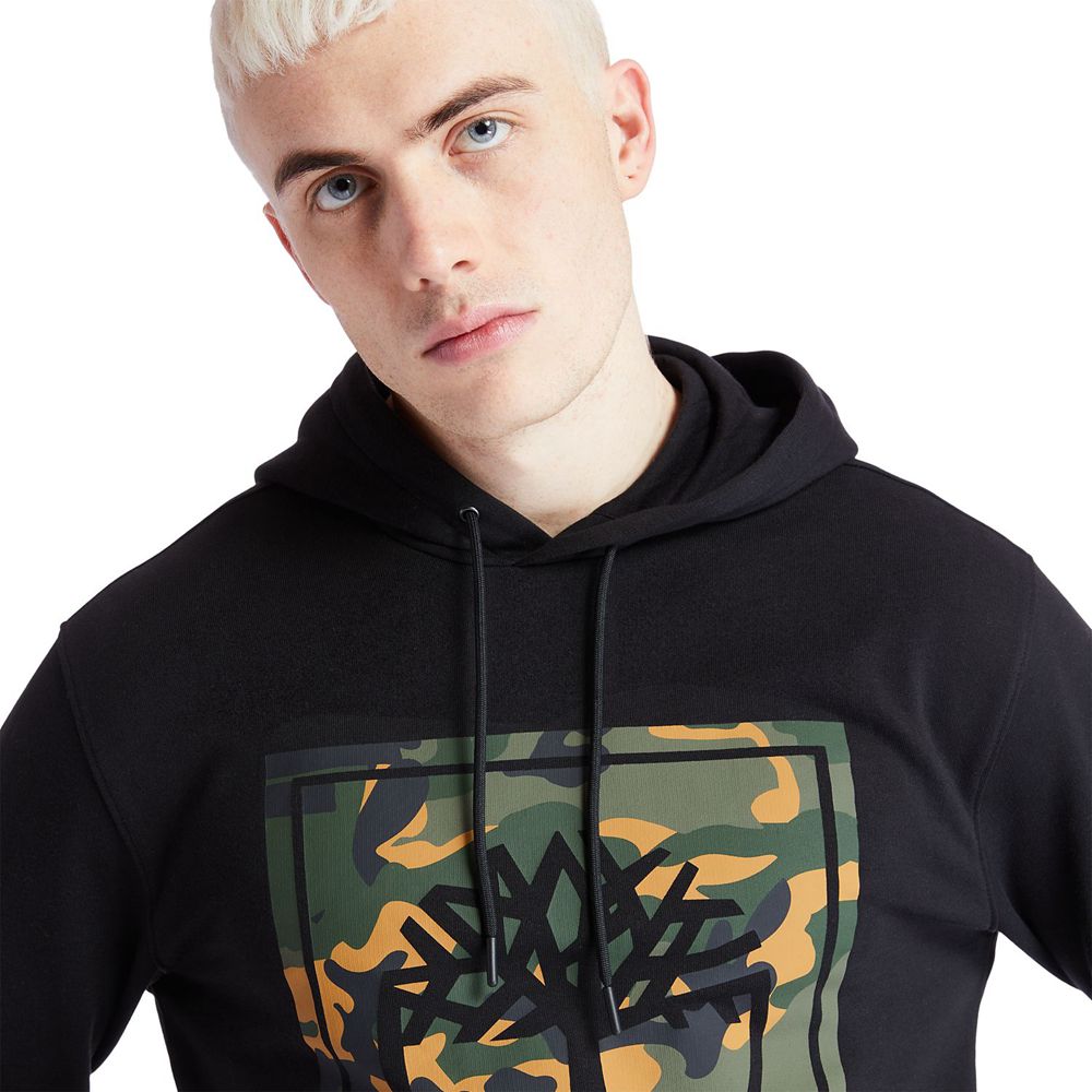 Timberland Mens Sweatshirts Camo Tree-Logo Hoodie - Black - India QD2546719